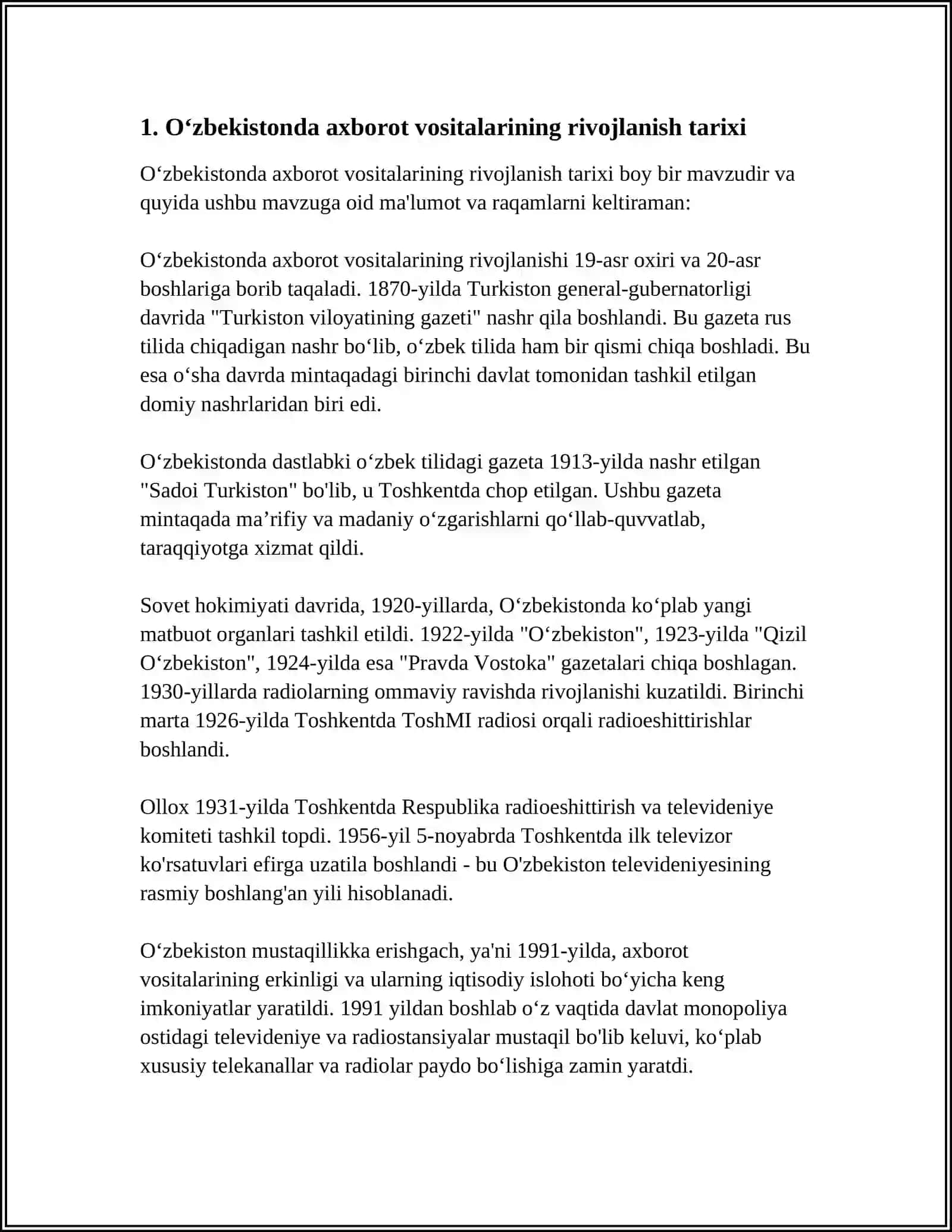 O’ZBEKISTON RESPUBLIKASIDA AMMAVIY AXBOROT VOSITALARINING FAOLIYATI (O’ZGARISH VA MUAMMOLAR) 4