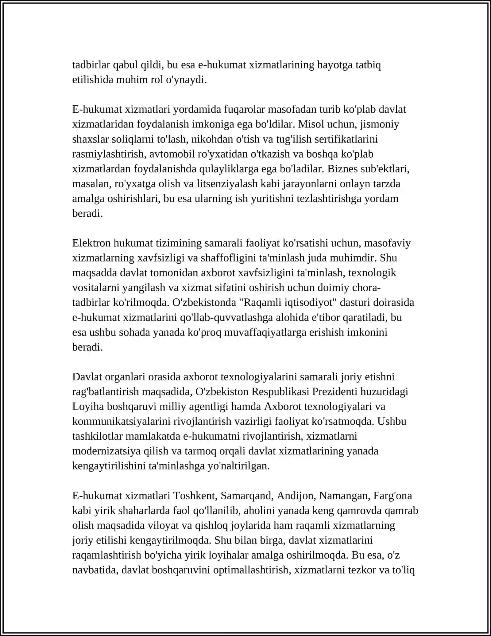 Tarmoq orqali elektron hukumat (e‑hukumat) xizmatlari 4