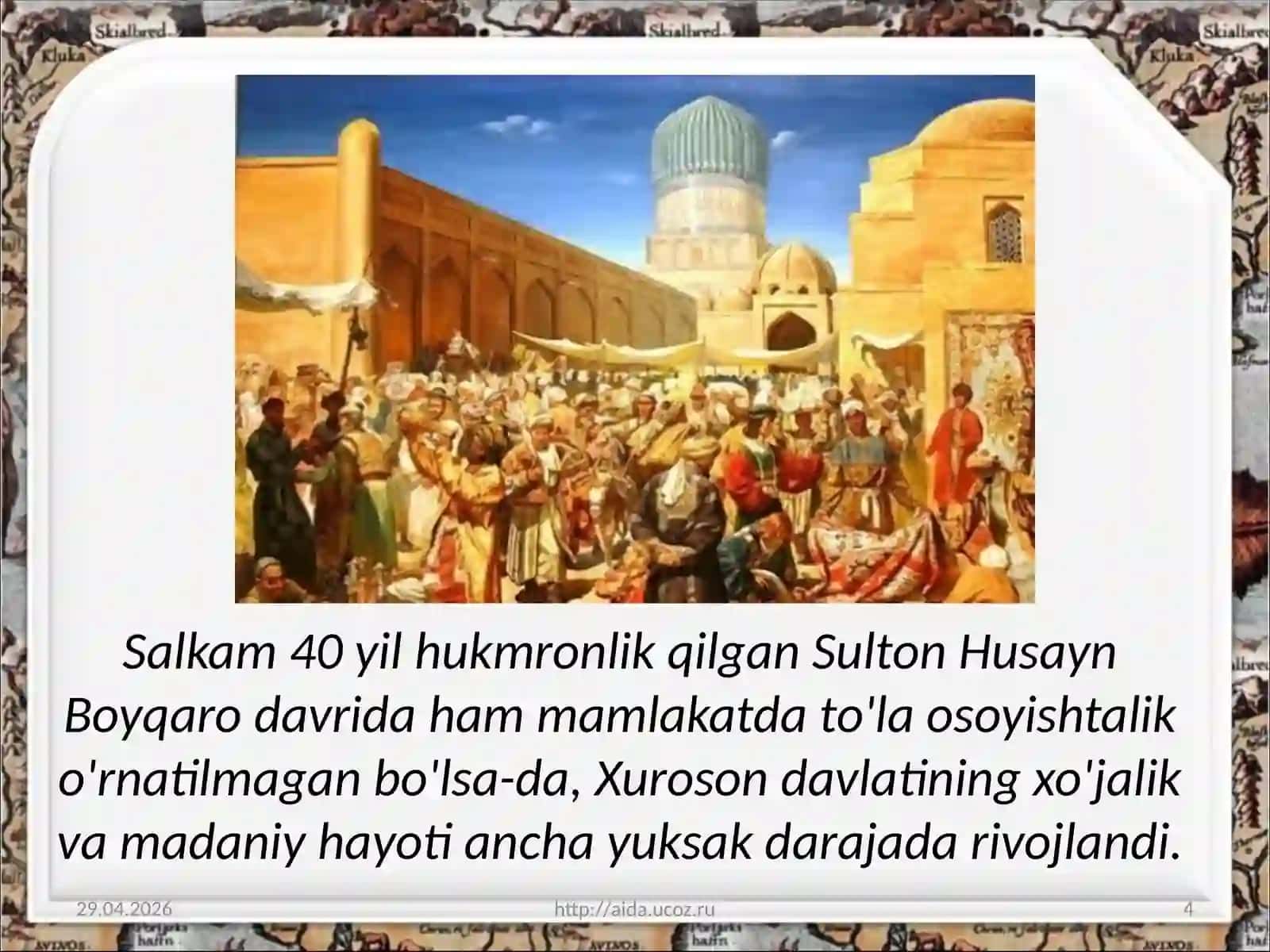 8-sinf O'zbekiston tarixi dars ishlanma. XV asr oxiri-XVI asr boshlarida Turkistonda siyosiy vaziyat, siyosiy inqiroz 4