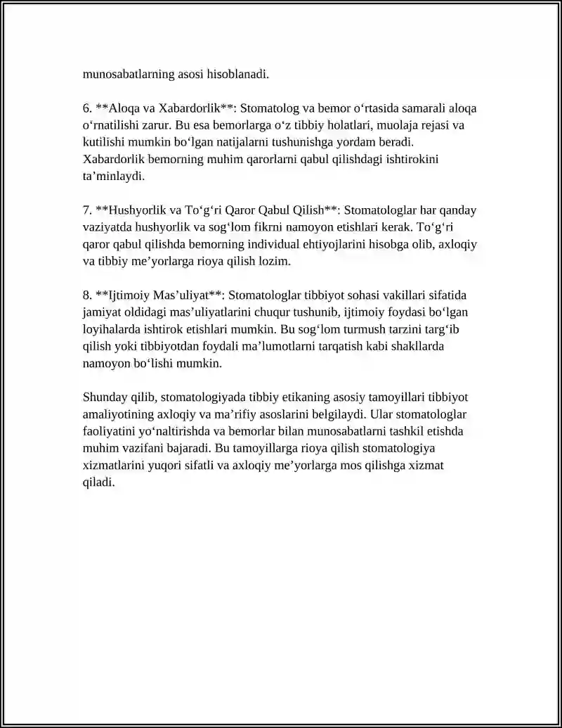 STOMATOLOGIYADA DEONTOLOGIYA VA TIBBIY ETIKA. KADRLAR STANDARTLARI VA TIBBIYOT 4