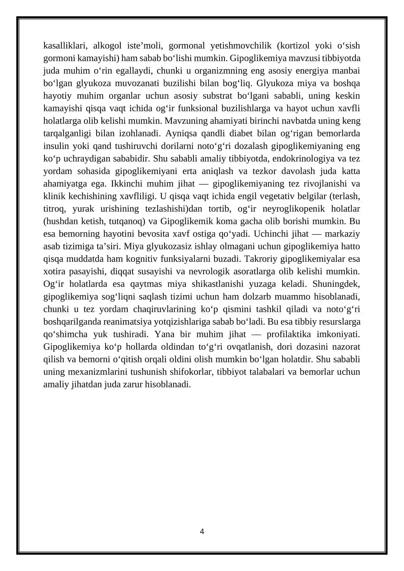GIPOGLIKEMIYA, TURLARI, SABABLARI, RIVOJLANISH MEXANIZMI, ASORATLARI. GIPOGLIKEMIK KOMA 4