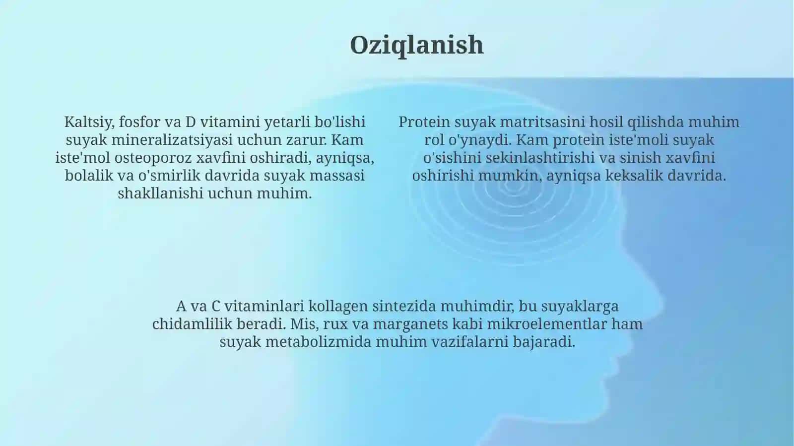 Suyaklarning o'sishi rivojlanishiga ta'sir etuvchi omillar 4