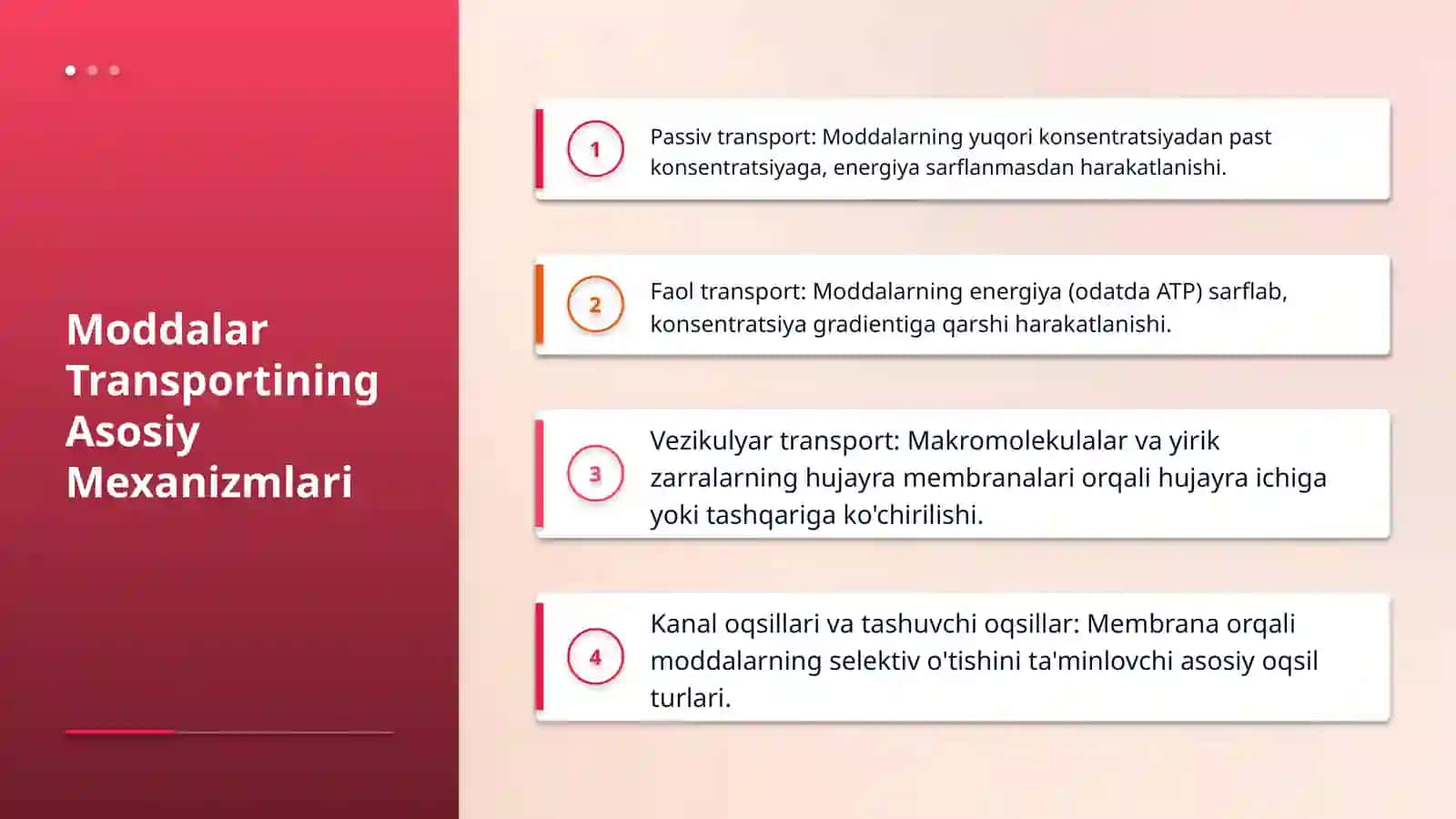 Hujayrada kechadigan moddalar almashinuvi . 4
