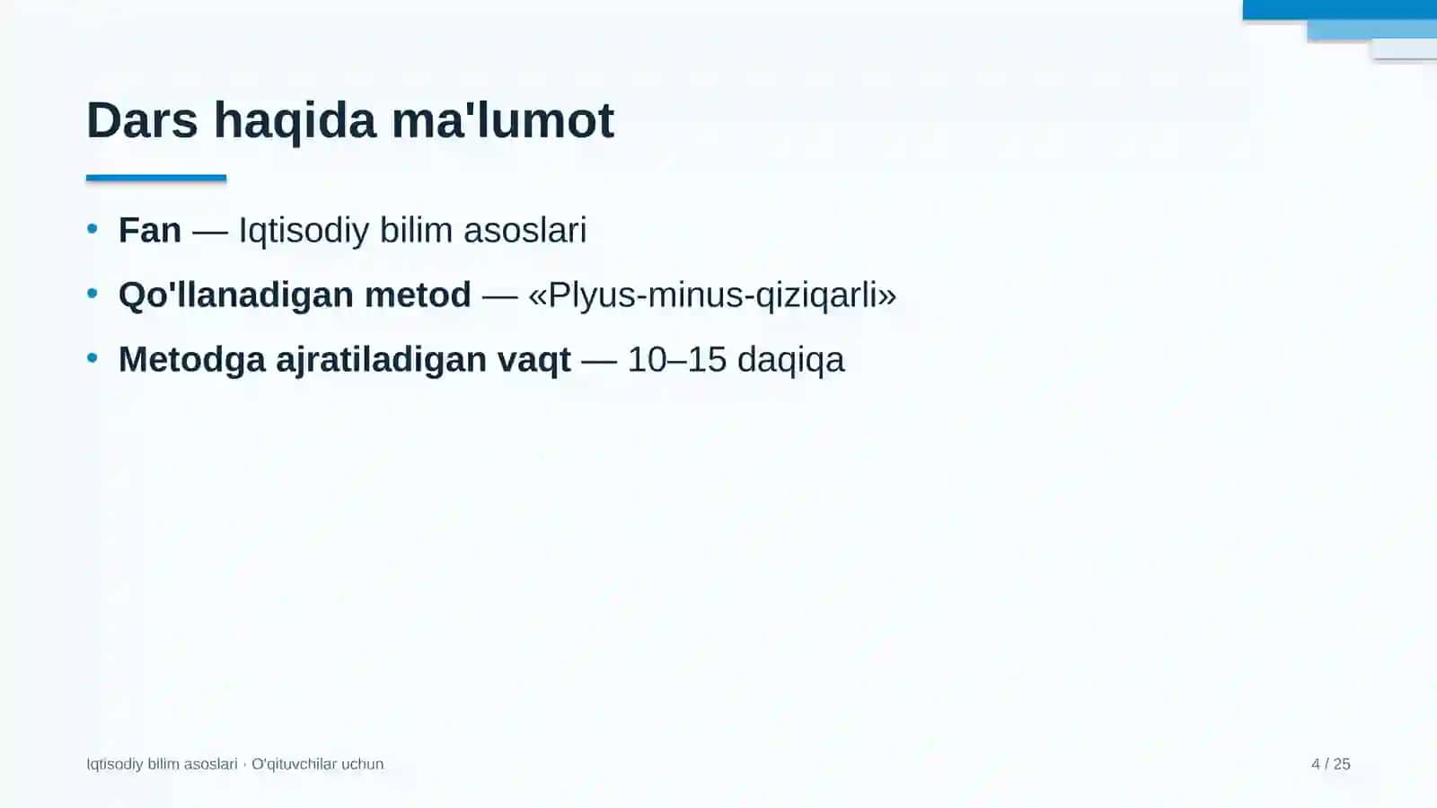 iqtisodiy bilim asoslari darslarida plyus minus qiziqarli metodidan foydalanish 6254 4