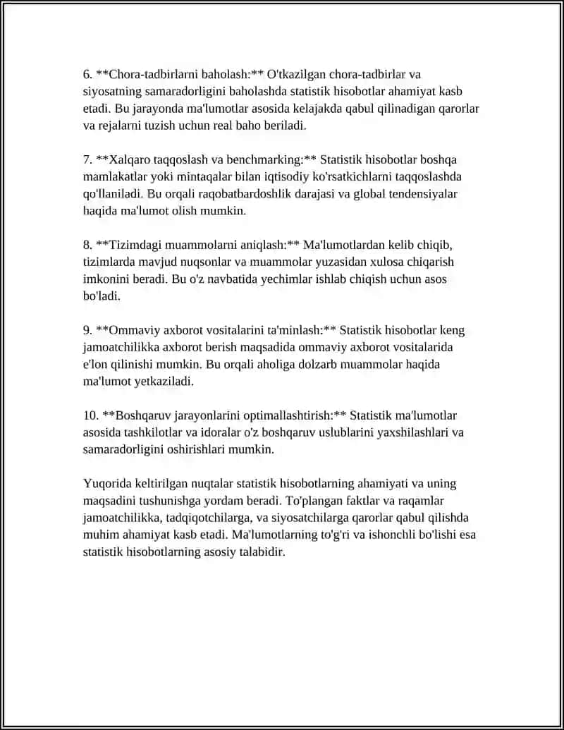 STATISTIK HISOBOT, REGISTR VA MAXSUS TASHKIL ETILADIGAN STATISTIK KUZATISHLAR 4