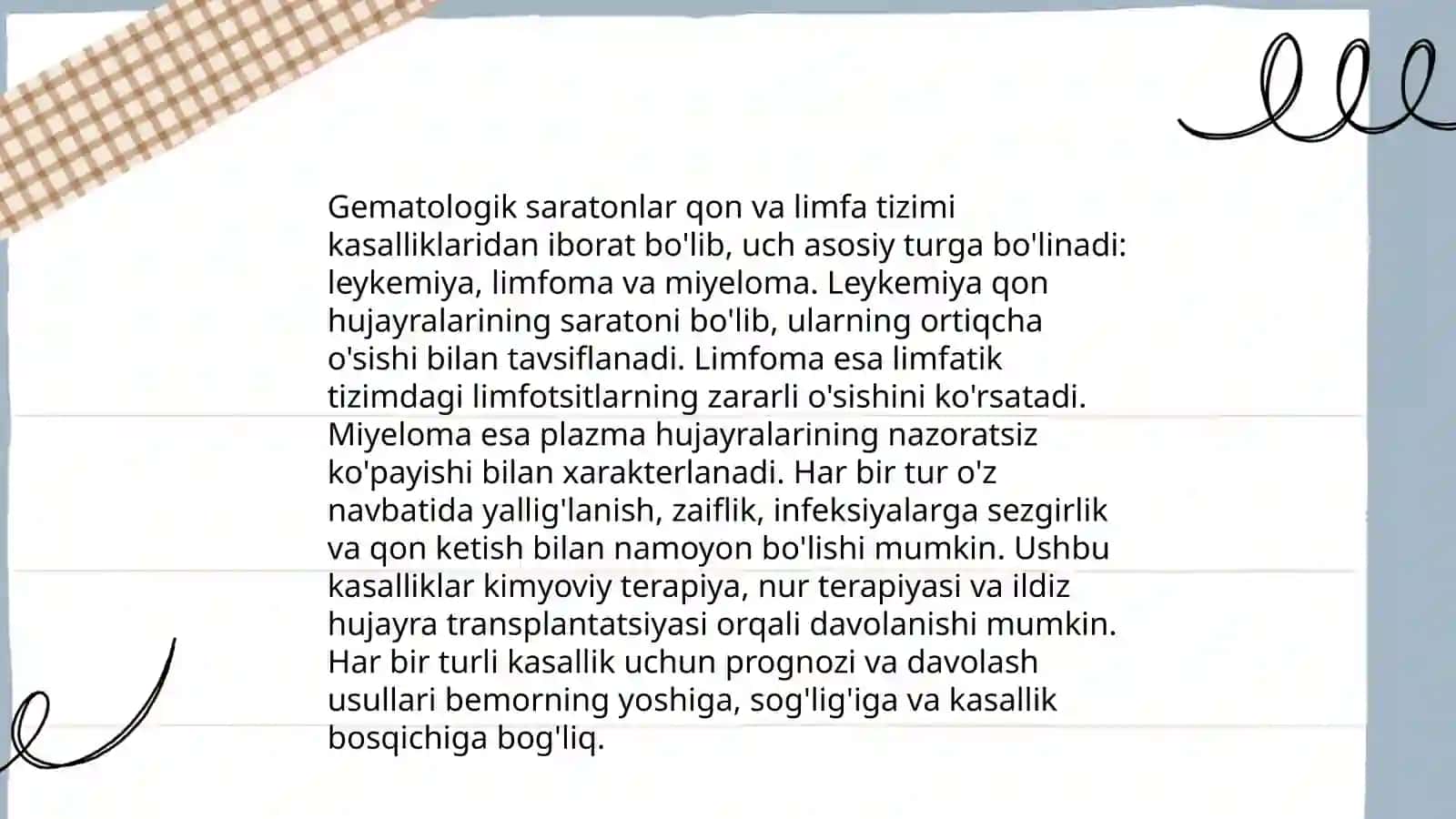 Saraton kasalliklari (qon va limfa ôsmalari) bilan og’rigan ôquvchilar bilan mashg’ulot ôtish tamoyillari 4