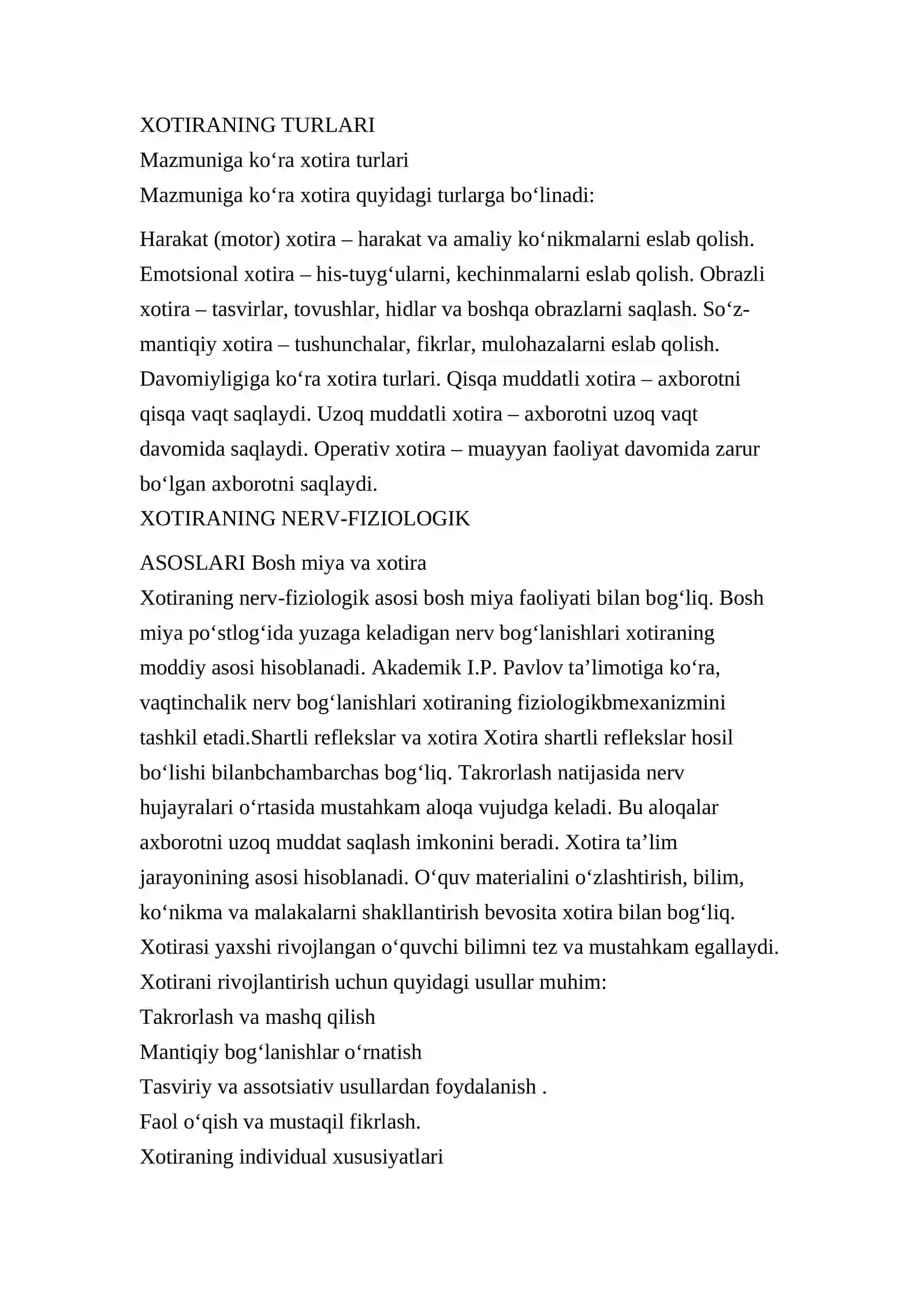 XOTIRA HAQIDA TUSHUNCHA NA UNING NERV-FIZIOLOGIK ASOSI 4