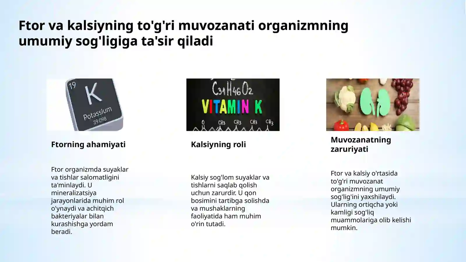 Mikroelementozlar.Ftor,kalsiy miqdorining ortishi 4