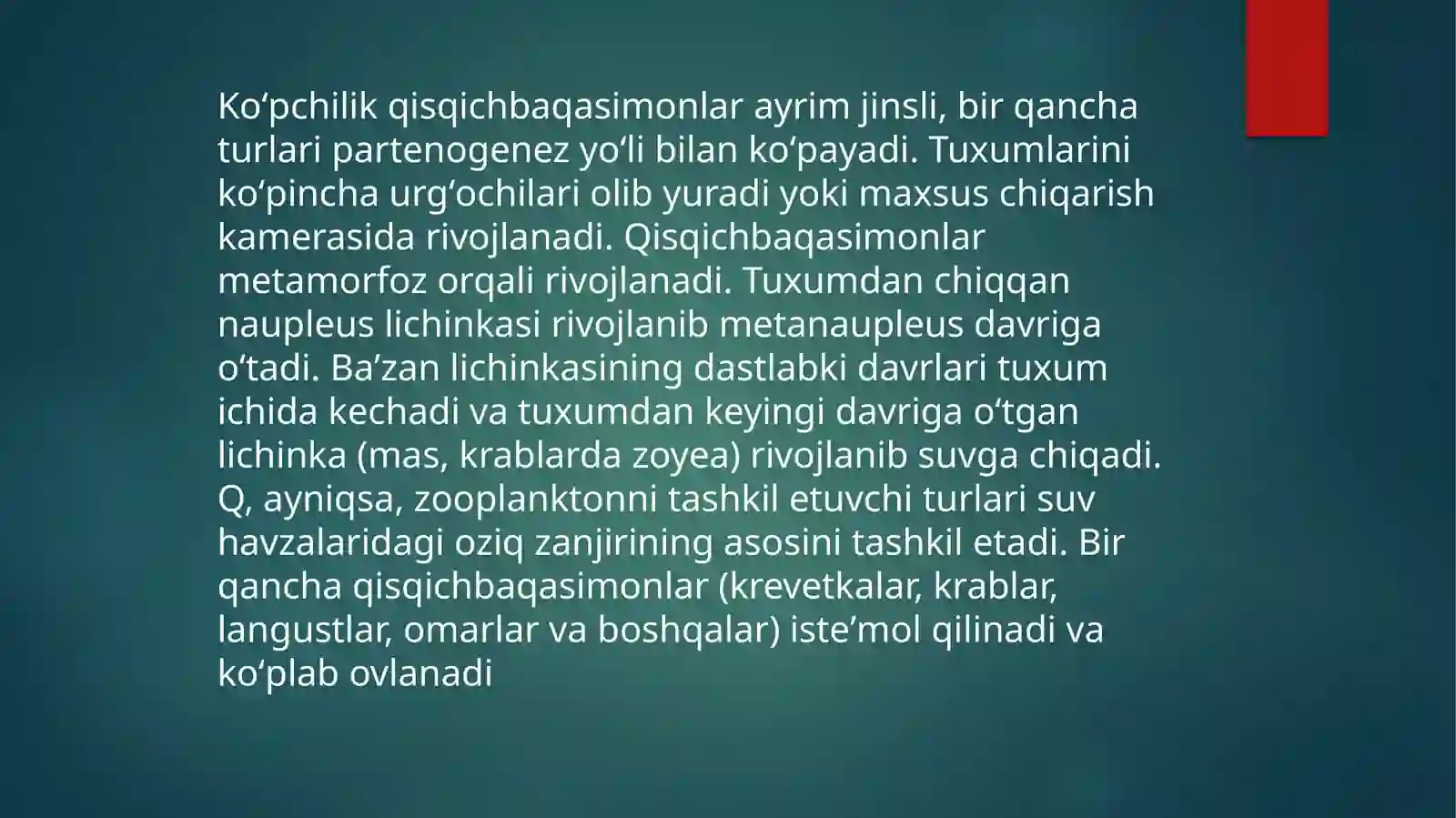 Qisqichbaqasimonlarning ko'payishi va rivojlanishi 4
