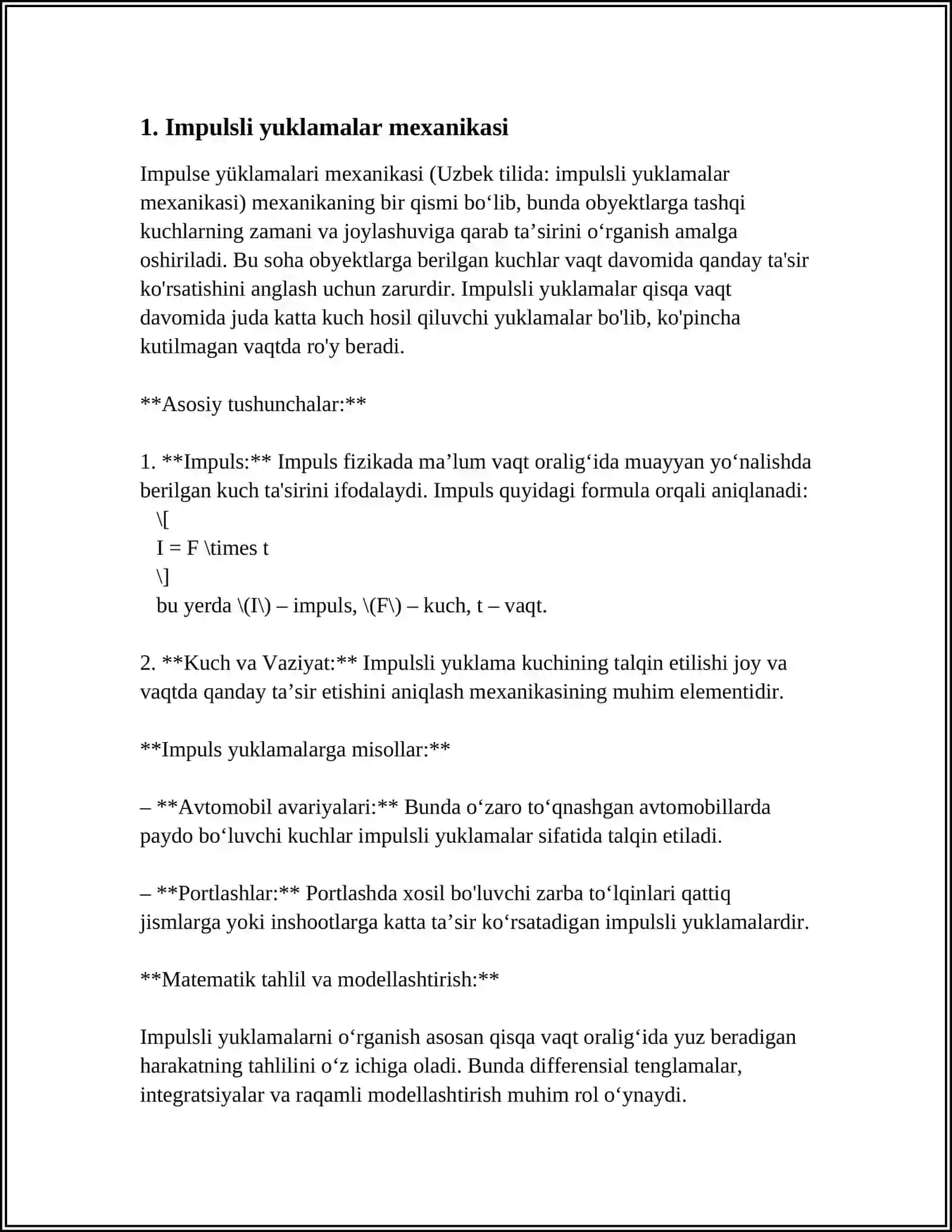 IMPULS TASIRLARDA OTKINCHI JARAYONLARNI HISOBLASH 4