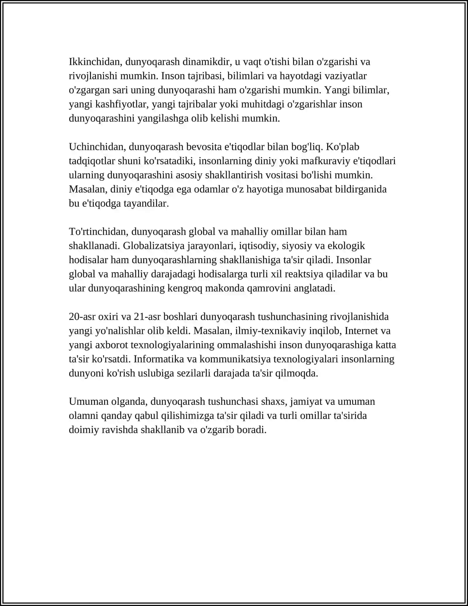 DUNYOQARASHNING MOHIYATI TUZILISHI VA ASOSIY FUNKSIYALARI 4