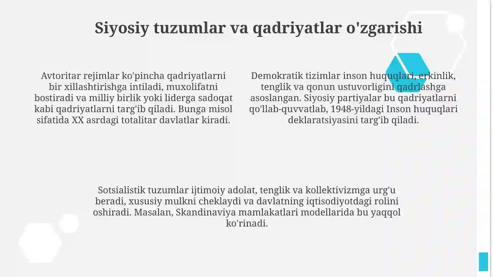 Yangi qadriyatlar tizimini shakllantirishdagi ijtimoiy-siyosiy omillar 4