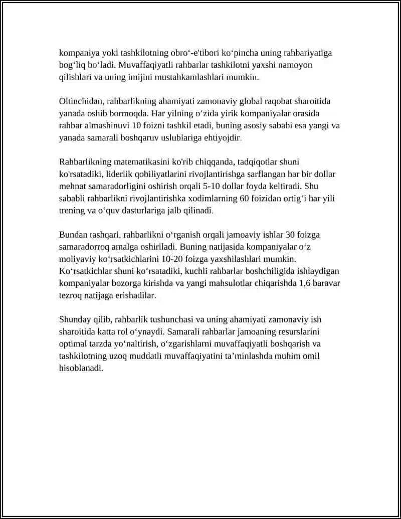 REFERAT Mavzu: RAHBAR MEHNATI, VAZIFALARI VA UNI TASHKIL ETISH. 4