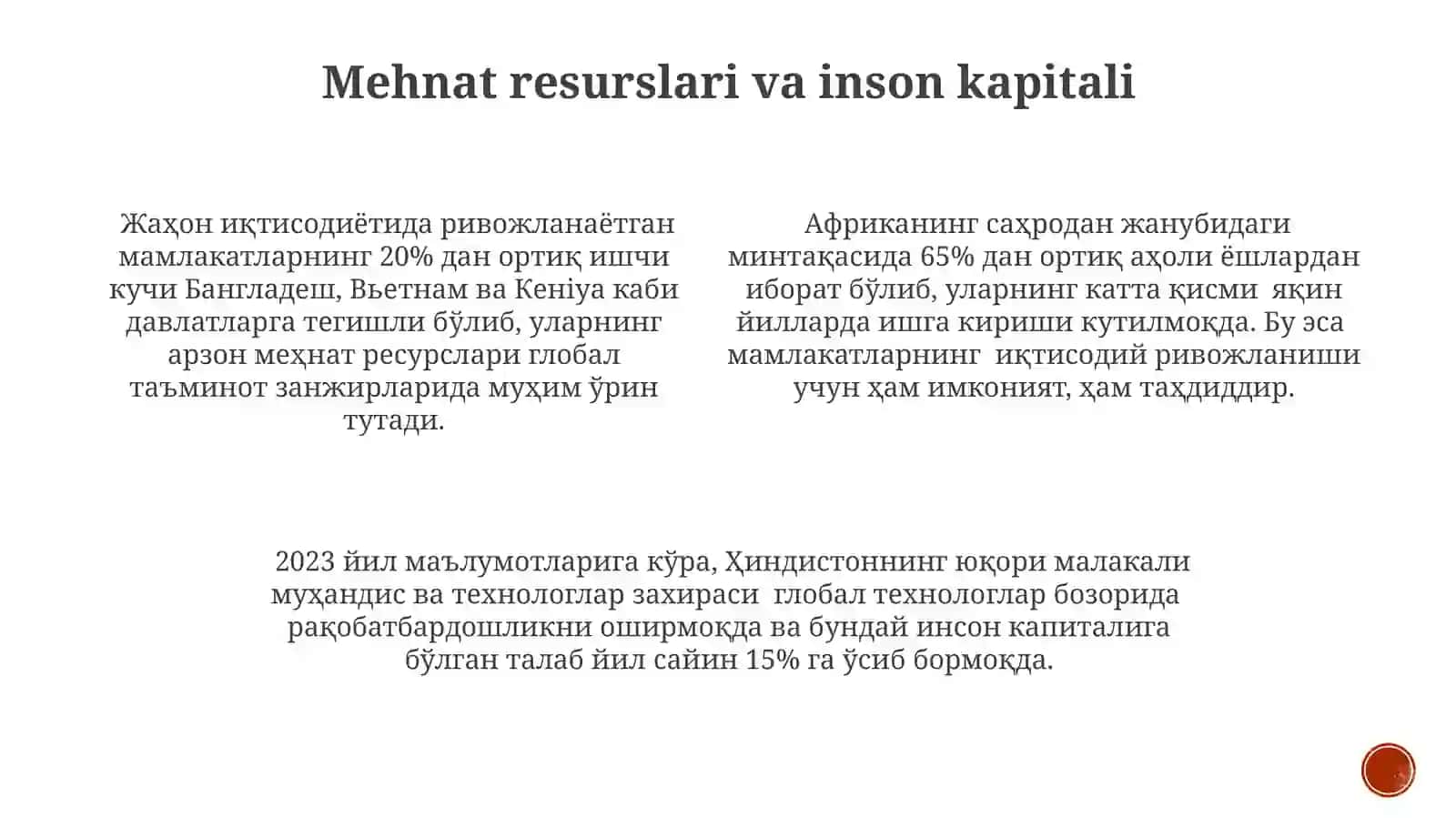 Jahon xo‘jaligida rivojlanayotgan mamlakatlar o‘rni 4