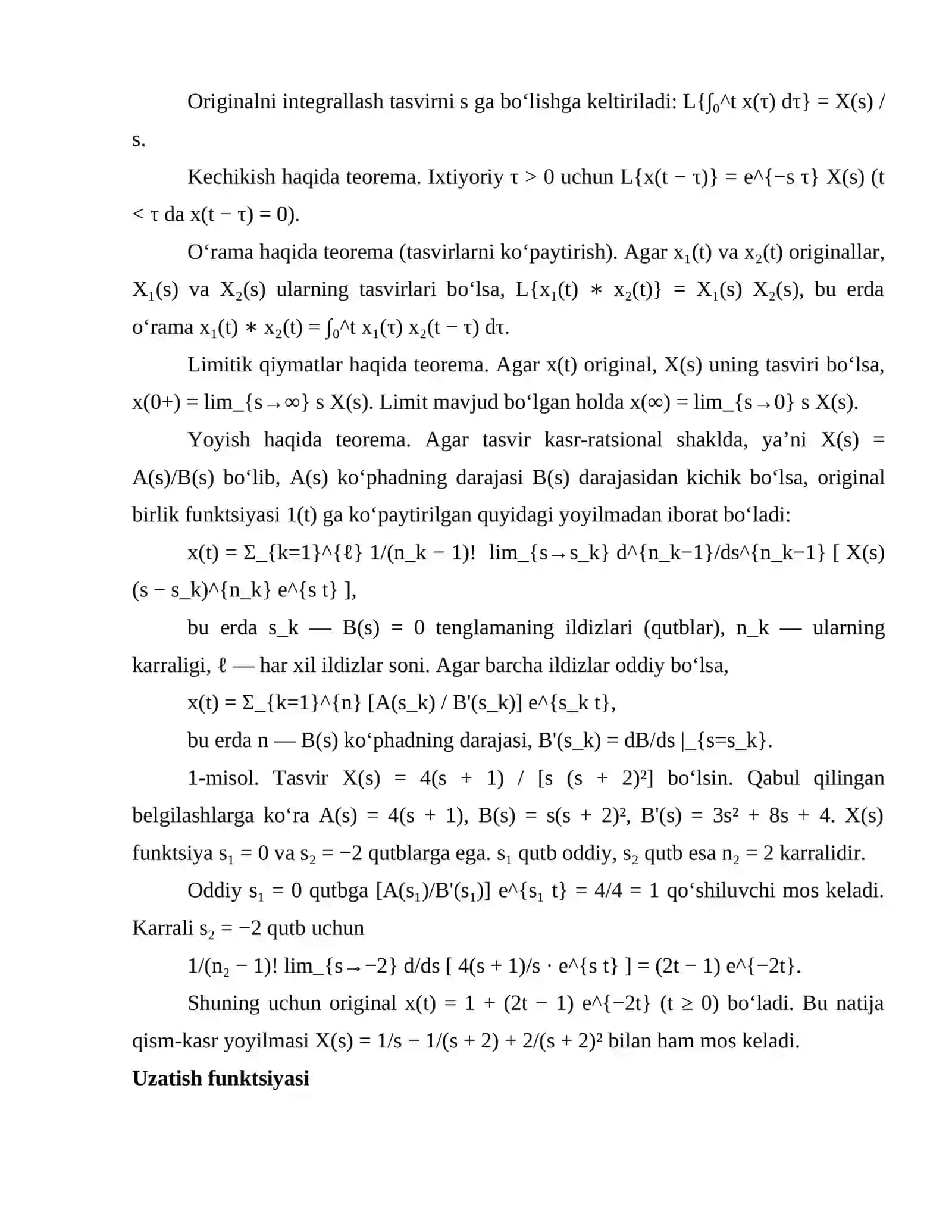 Operator tasvirlari va differentsial tenglamalar. Laplas almashtirishi va uzatish funktsiyasi 4