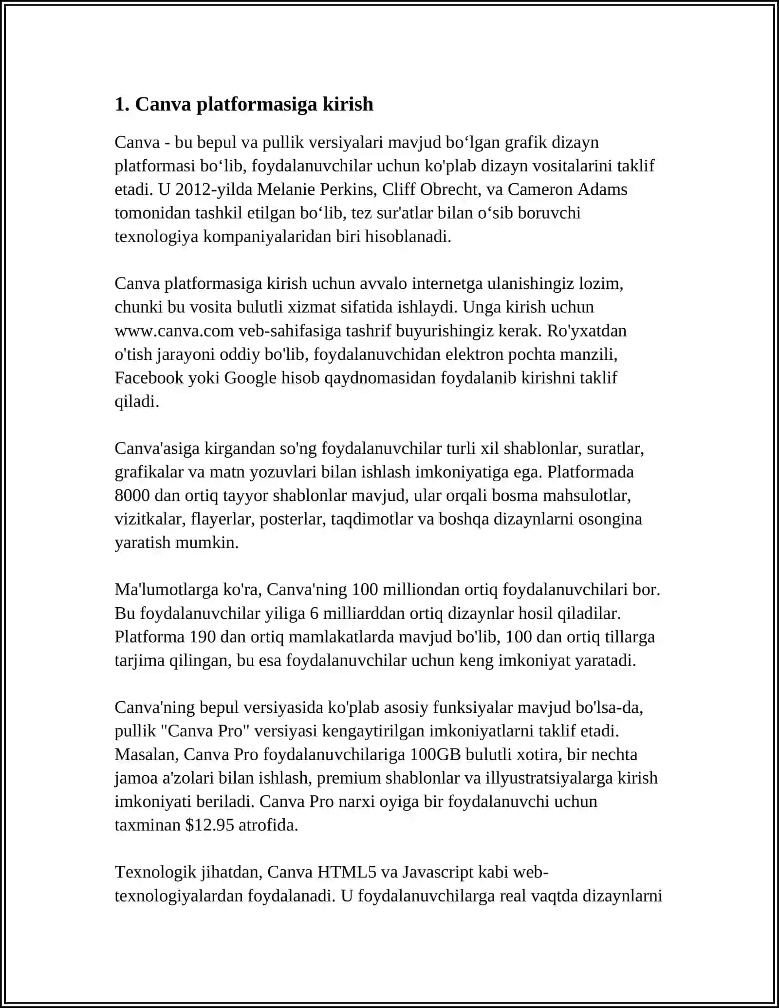 MUSTAQIL ISH Mavzu: AXBOROT TEXNOLOGIYASI FANIDAN. MAVZU:CANVA VA COMDA KANTENT YARATISH 4