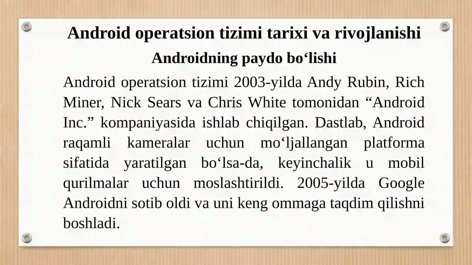 Android operatsion tizimining imkoniyatlari 4