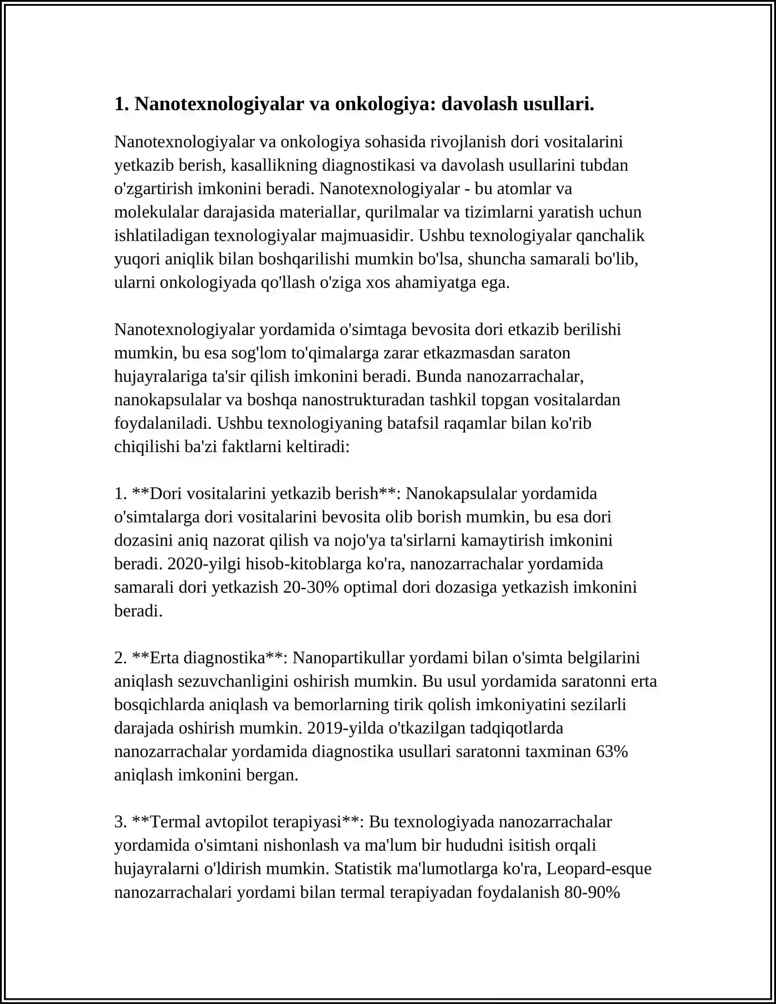 BUGUNGI KUN TIBBIYOTINING TURLI SOXALARIDA NANOTEXNOLOGIYALARDAN FOYDALANISHNING ASOSIY SABABLARI HAMDA UNING NATIJALARI 4