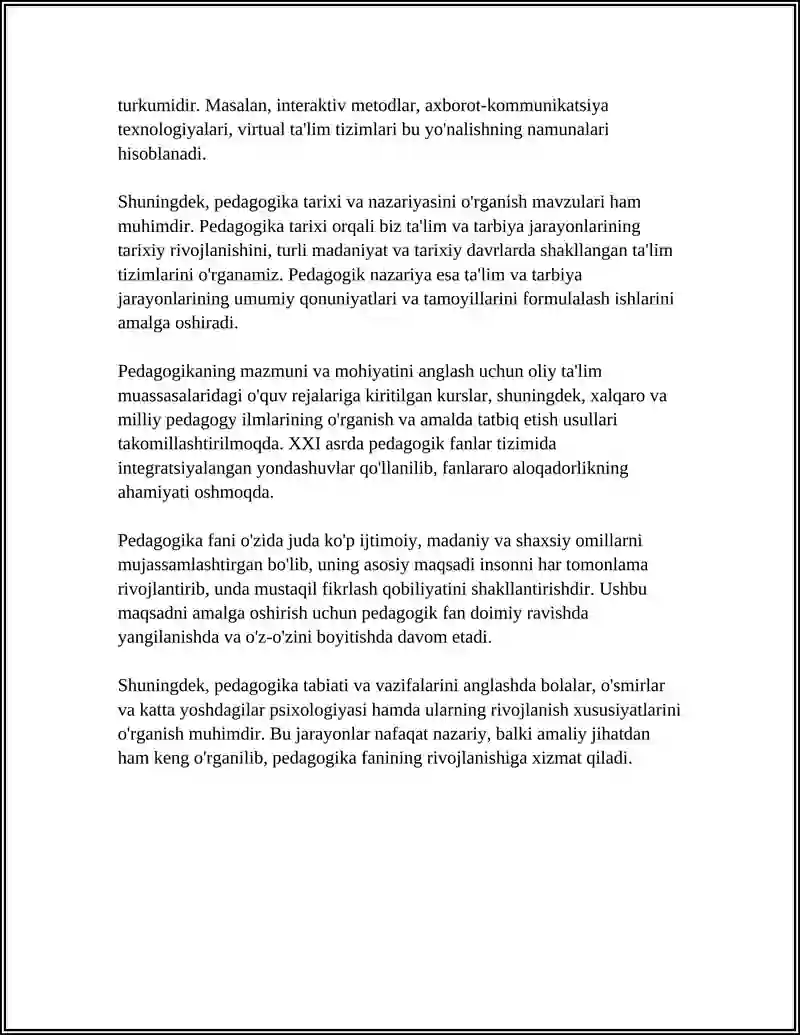 PEDAGOGIKA FANINING MAZMUNI VA MOHIYATI PREDMETI 4