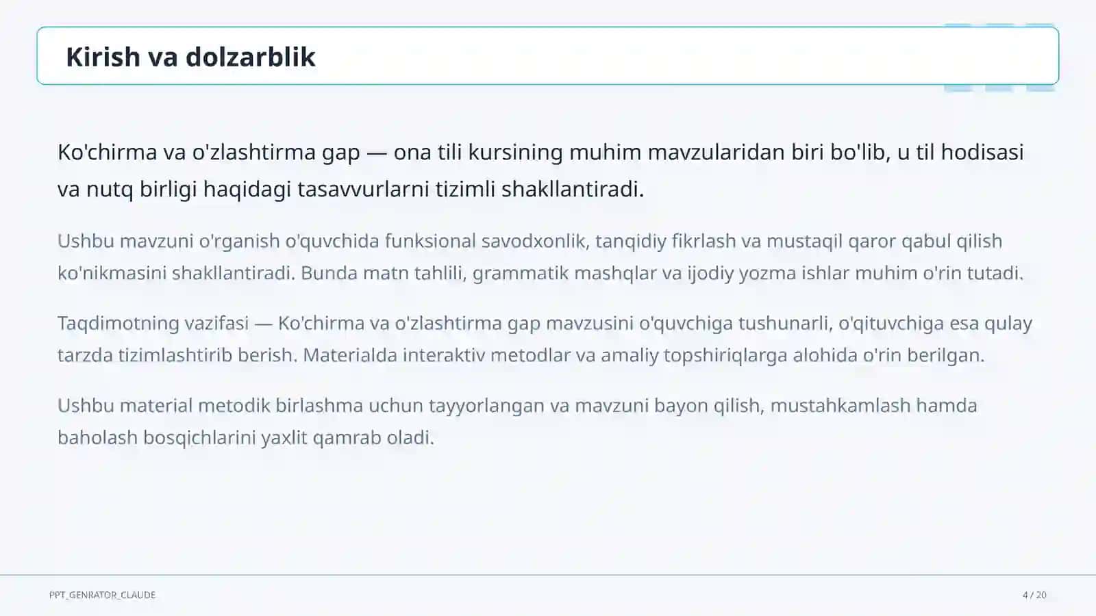 Ko'chirma va o'zlashtirma gap (9-sinf) 4
