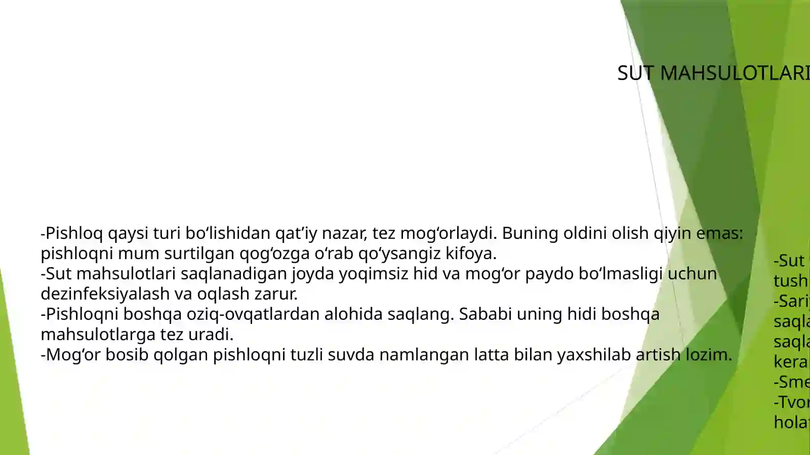 Sut va sut mahsulotlarini saqlash va sifat ko’rsatgichlari 4