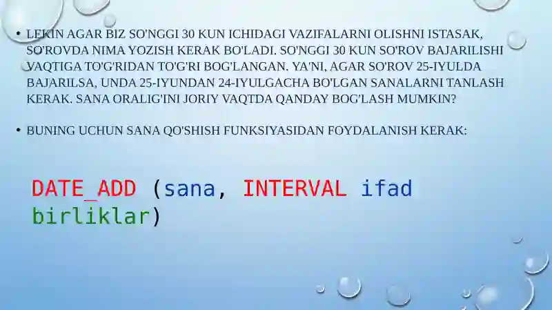 SQL da Sanabilanishlash funksiyalari 4