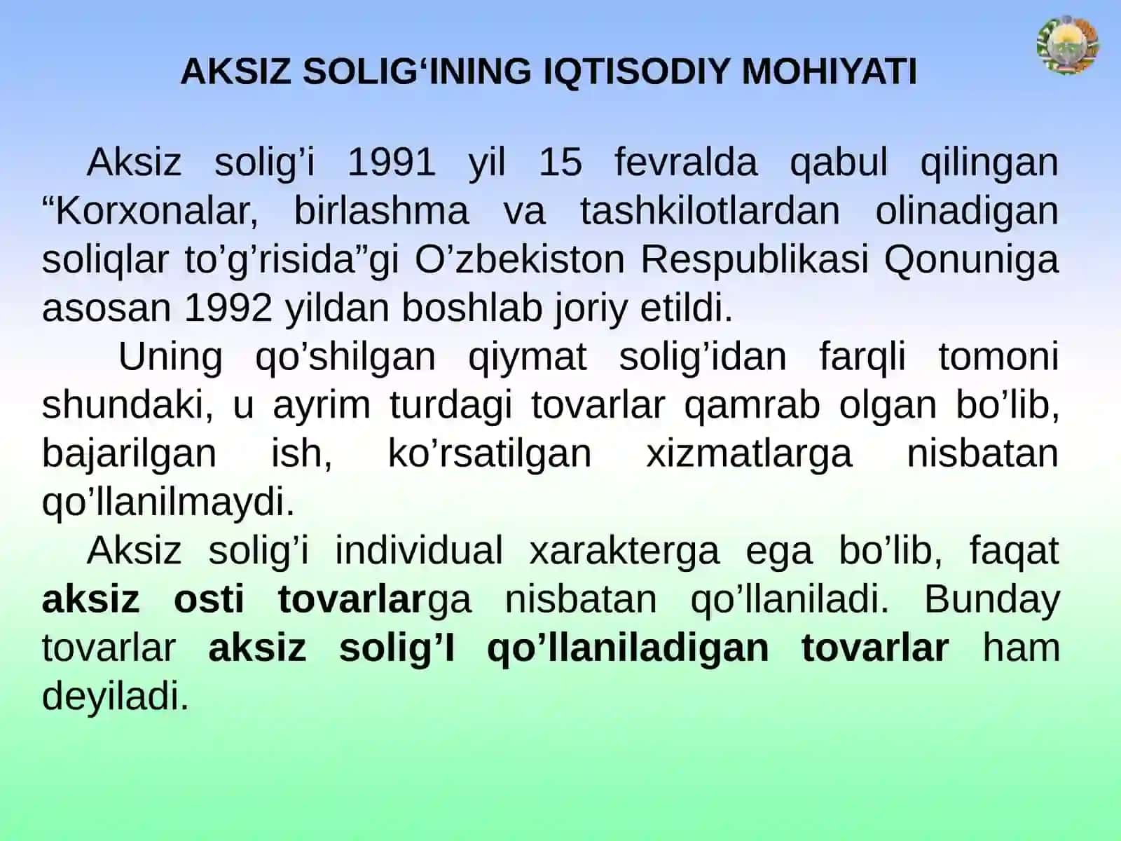 Aksizsolig’Ito’lovchilaritarkibivasoliqsolishob’ekti 4