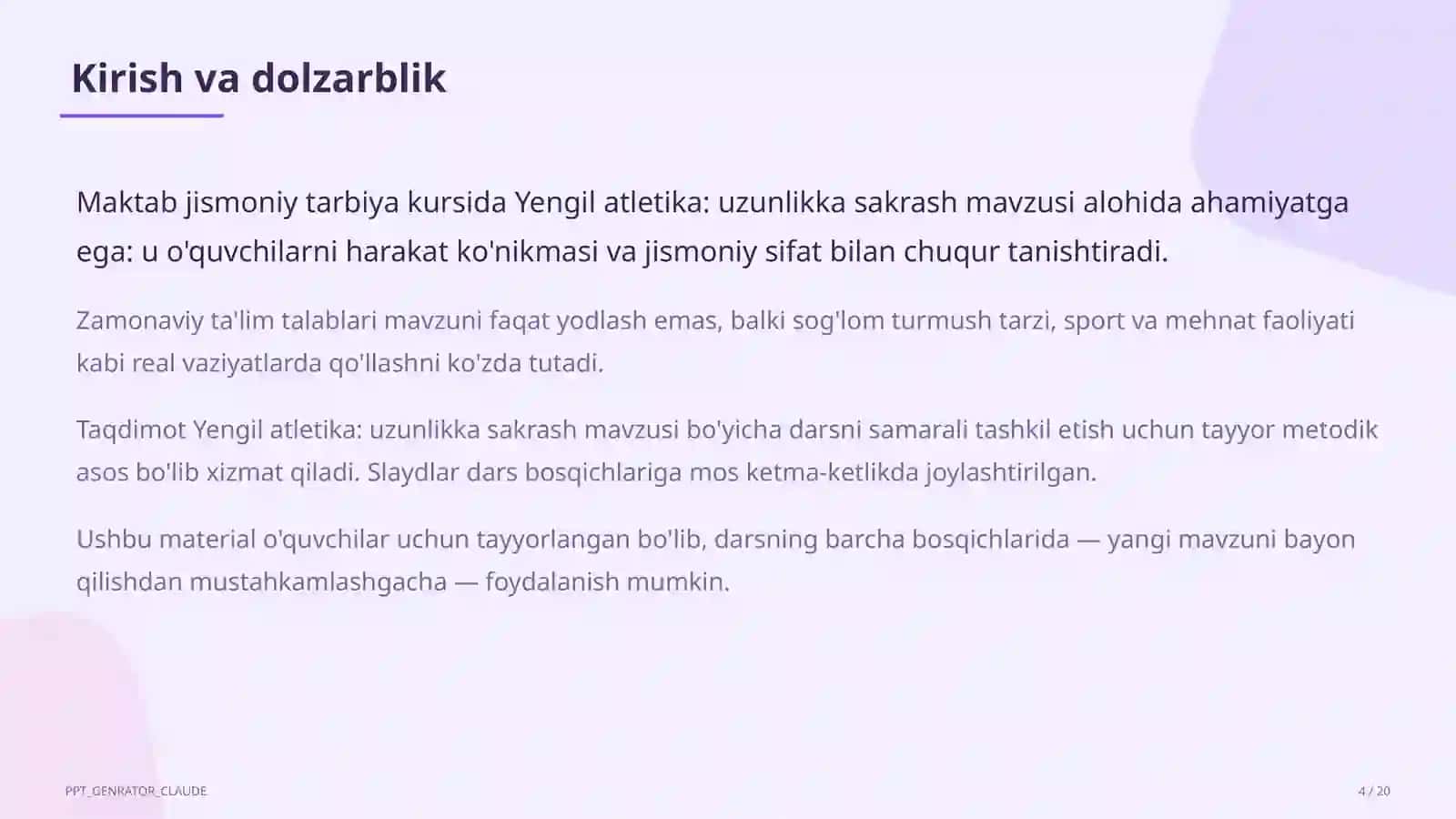 Yengil atletika: uzunlikka sakrash (6-sinf) 4