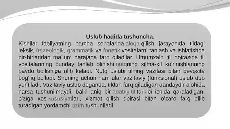 Uslubiyat va uslubshunoslik.Nutq uslublari haqida ma'lumot 4