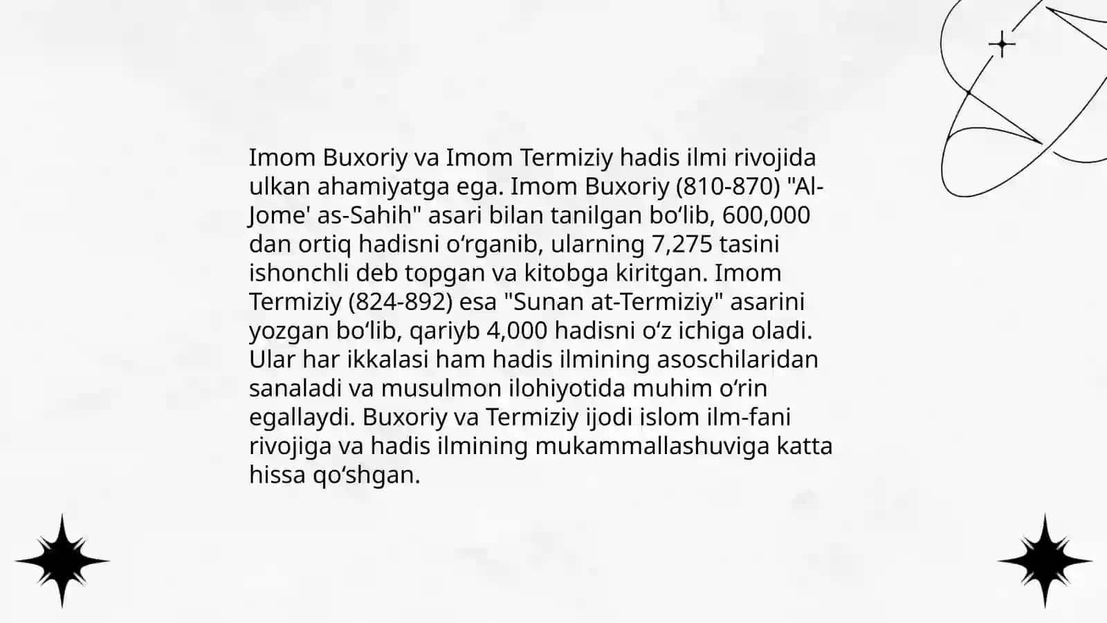 Imom Buxoriy va Imom Termiziyning hadis ilmiga qosh'gan hissalarini qiyosiy taxlili 4