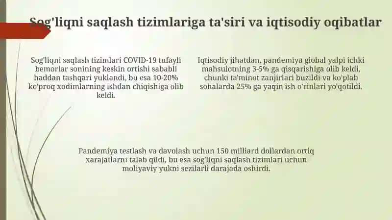 Pandemiya XXl asrning muammosi va uning oqibatlari 4
