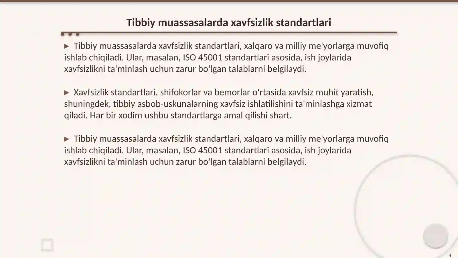 Tibbiy mussasalarda mexnat muhofazasi va texnika xavfsizligi 4