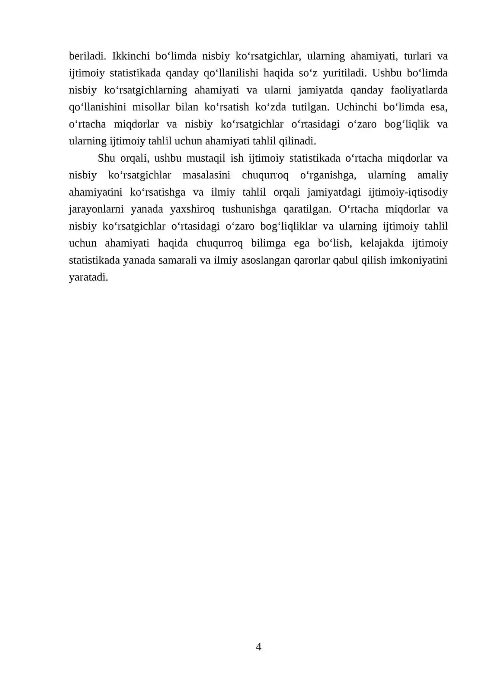 Ijtimoiy statistikada o‘rtacha miqdorlar va nisbiy ko‘rsatgichlar 4