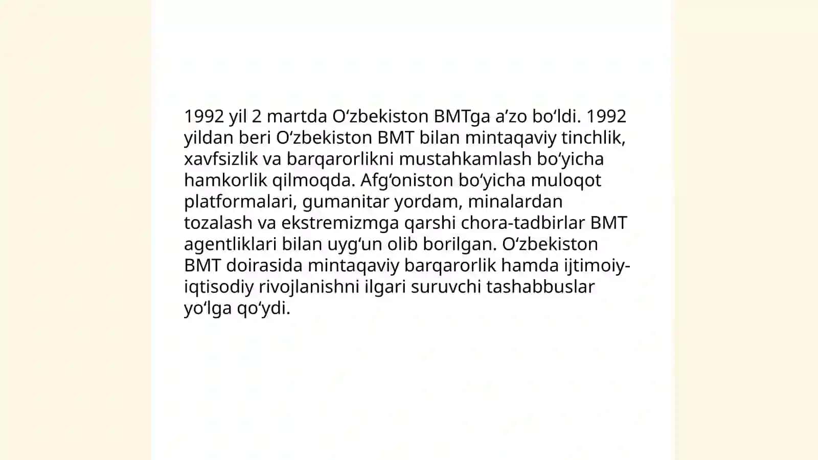 Mustaqillik yillarida O'zbekistonning tinchliksevar tashqi siyosatining asosiy tamoyillari 4