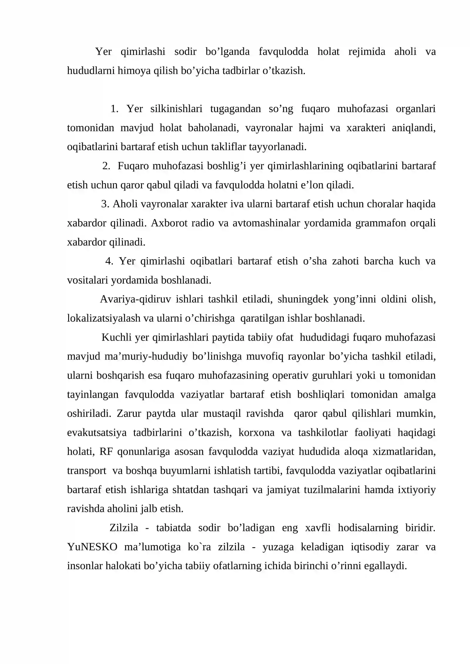 Yuzaga kelishi mumkin bo’lgan favqulodda vaziyatlar tasnifi 4