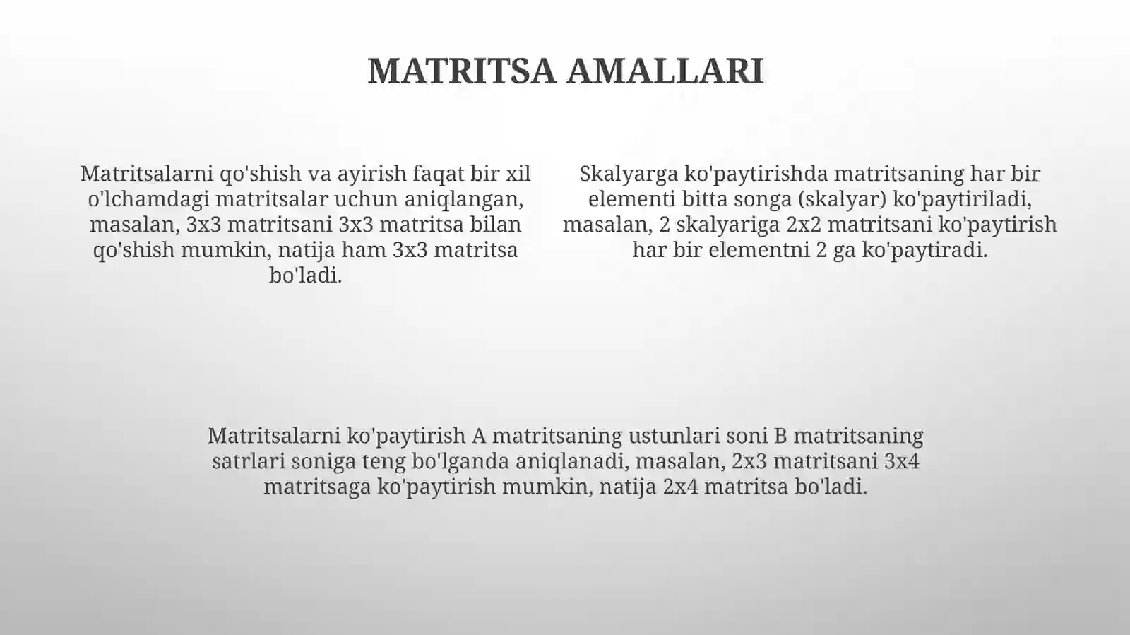 Matritsalar ustida amallar 4