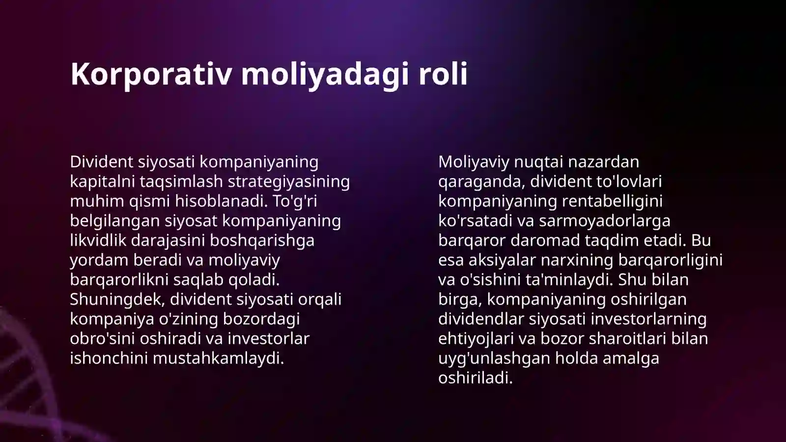 KORPORATSIYALARNING DIVIDENT SIYOSATI 4