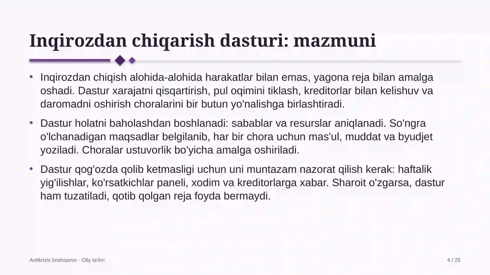 Antikrizis boshqaruv · Oliy ta'lim 4