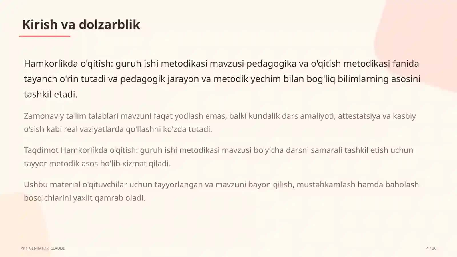 Hamkorlikda o'qitish: guruh ishi metodikasi 4