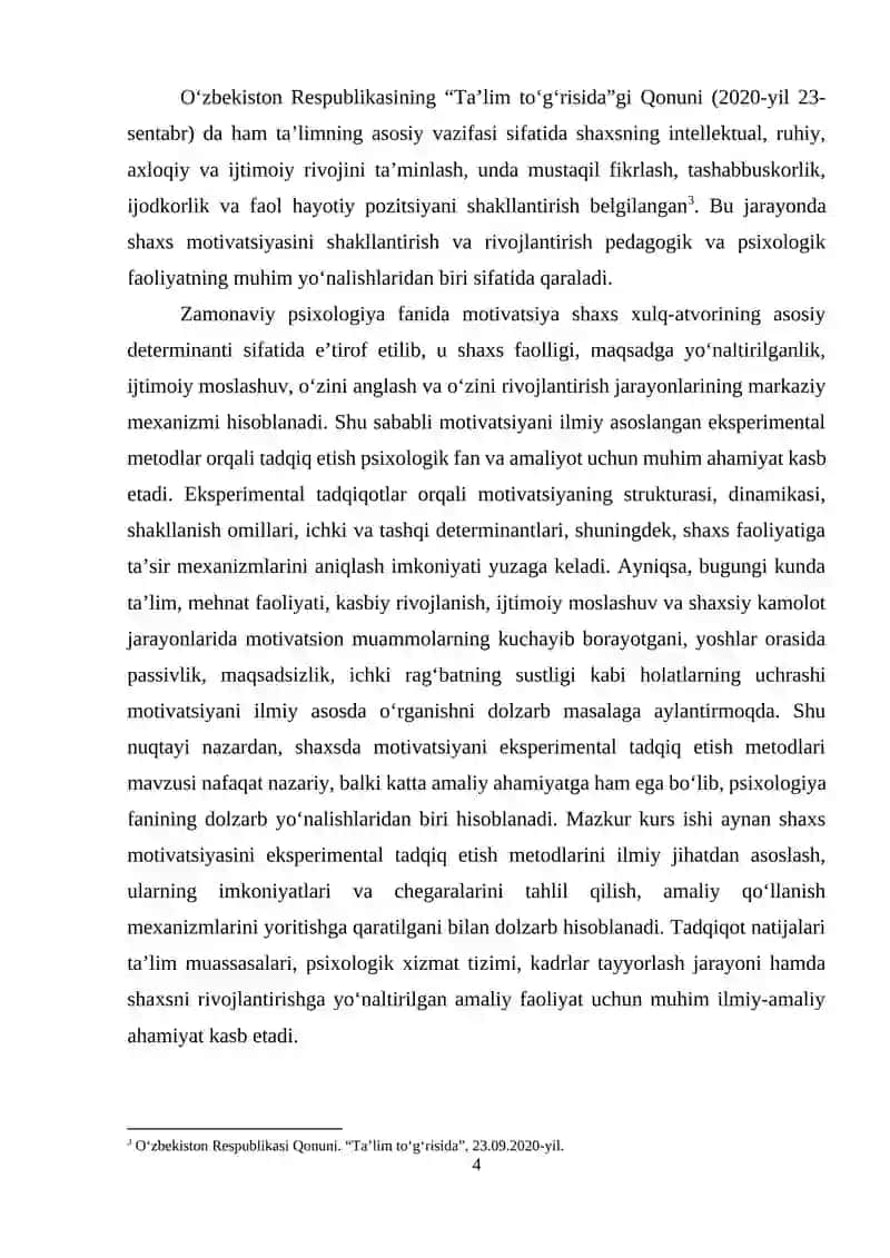 Shaxsda motivatsiyani eksperimental tadqiq etish metodlari 4
