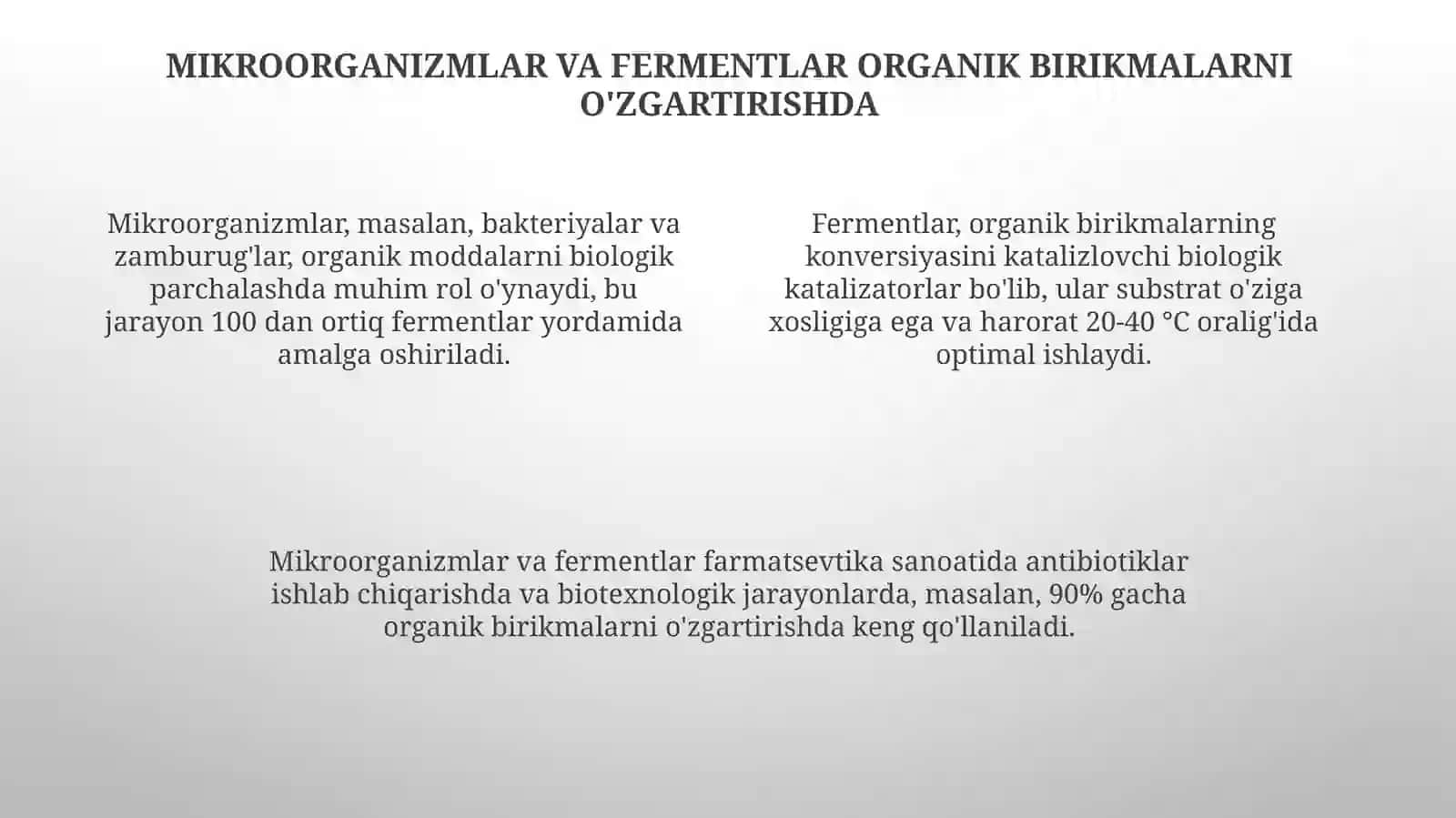 Organik birikmalarni transformatsiya qilish (modifikatsiyalash) biotexnologiyasi 4