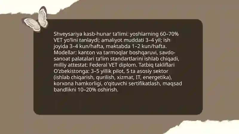 Tasdiqlangan kasbiy ta'limga tegishli ilgʻor chet el tajribalarini oʻrganish va qiyosiy tahlil 4