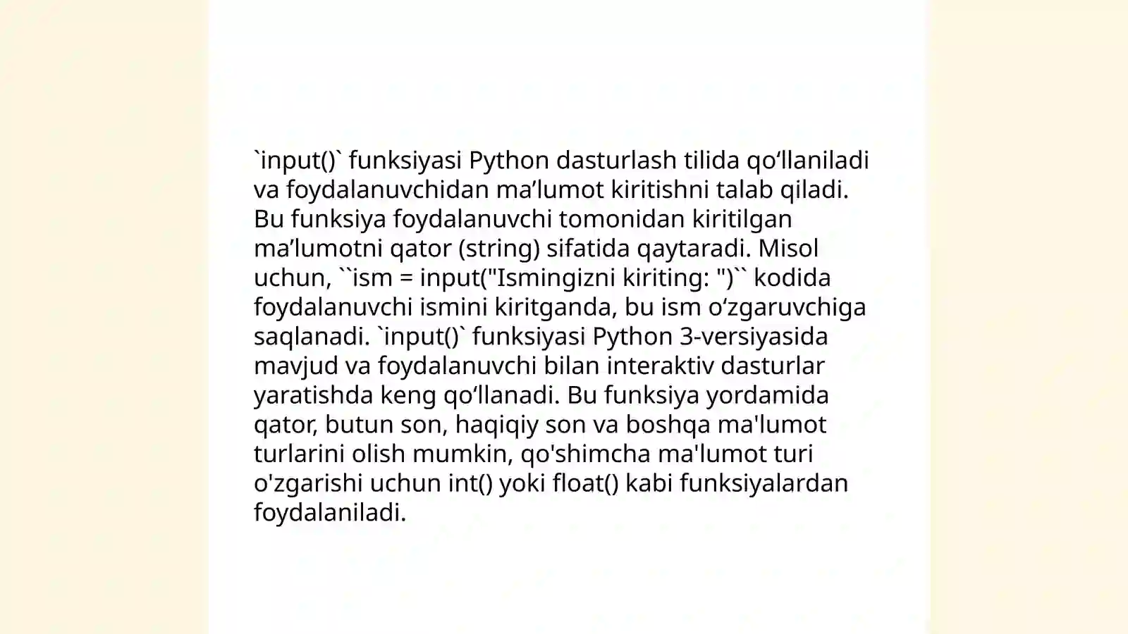 Python dasturlash tilida “build-in function” (maxsus tuzilgan funksiyalar) 4
