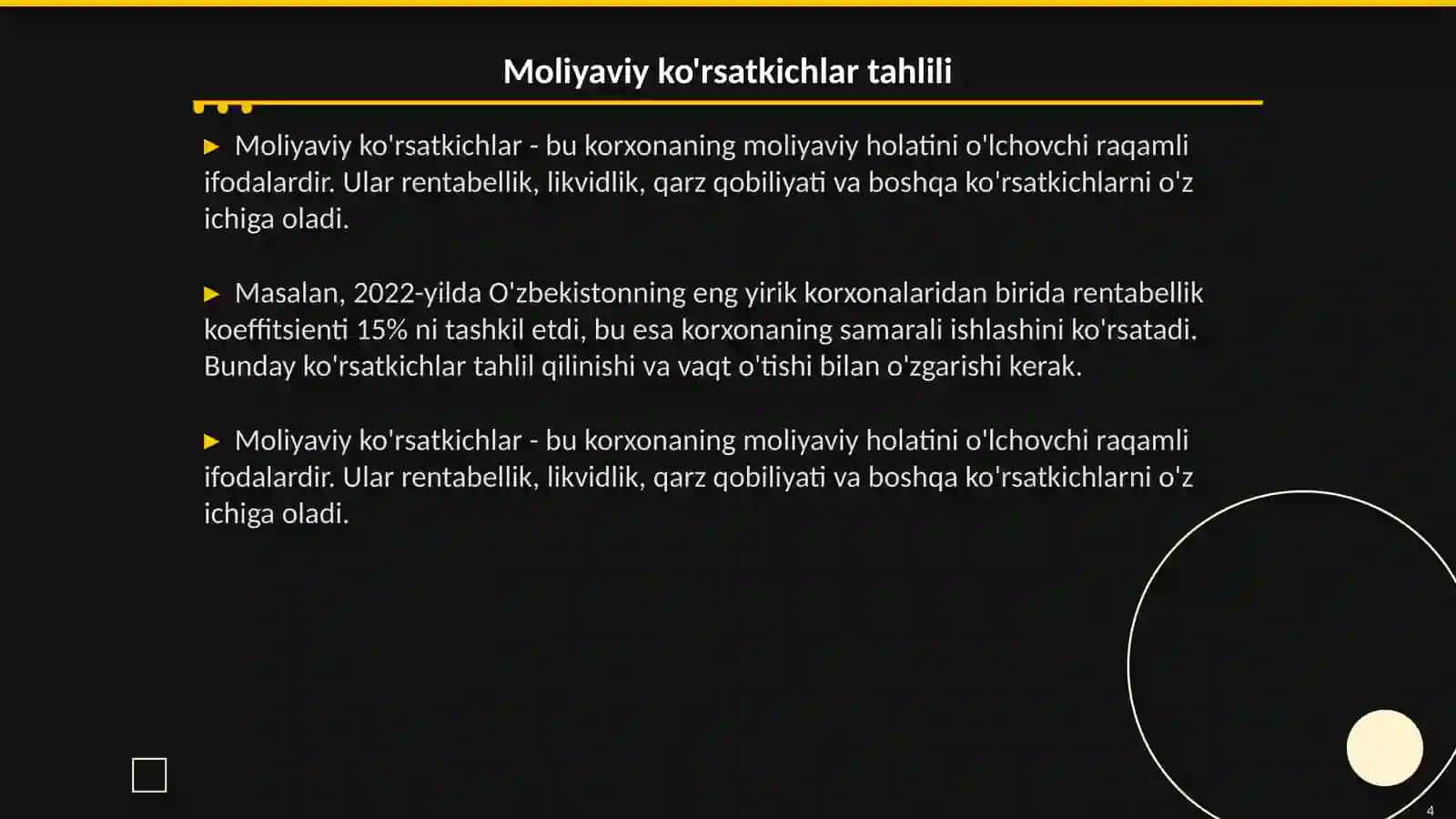 Korxona moliyaviy holatini tahlil qilish usullari 4