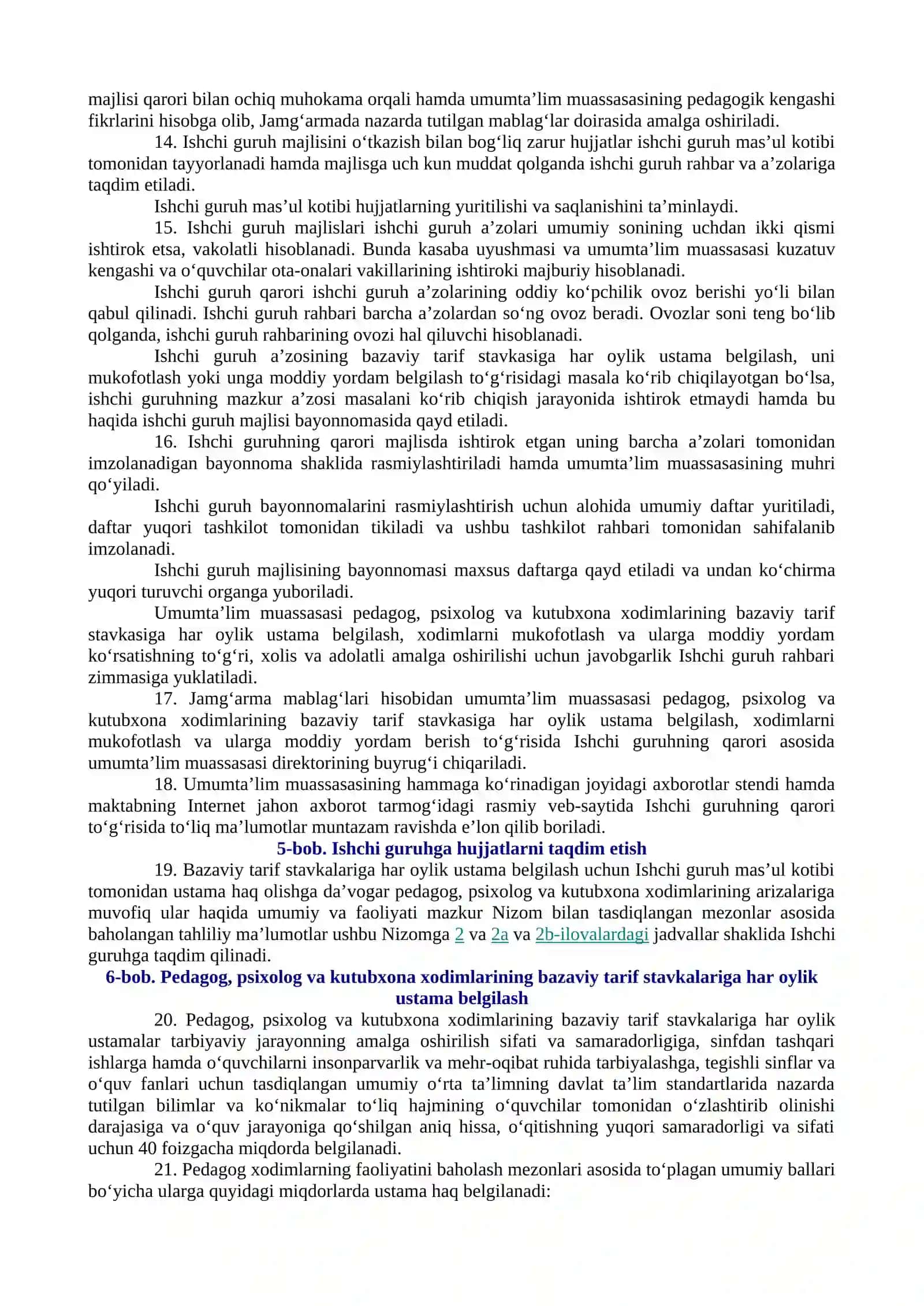 Umumiy o‘rta ta’lim muassasalarining o‘rnak ko‘rsatgan xodimlarini moddiy rag‘batlantirish tartibini takomillashtirish to‘g‘risida 4