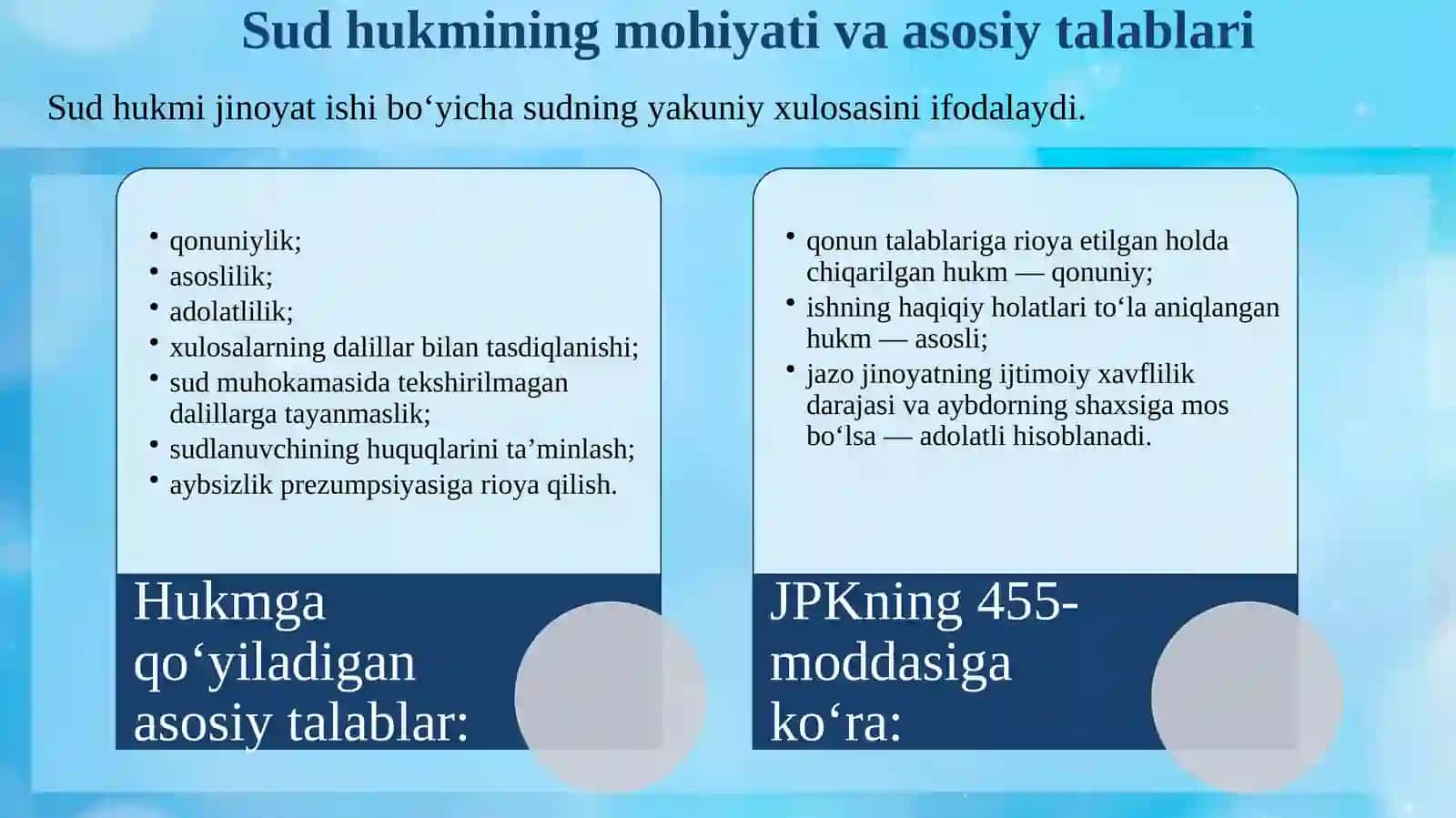 Sud hukm chiqarayotganida hal qiladigan masalalar 4