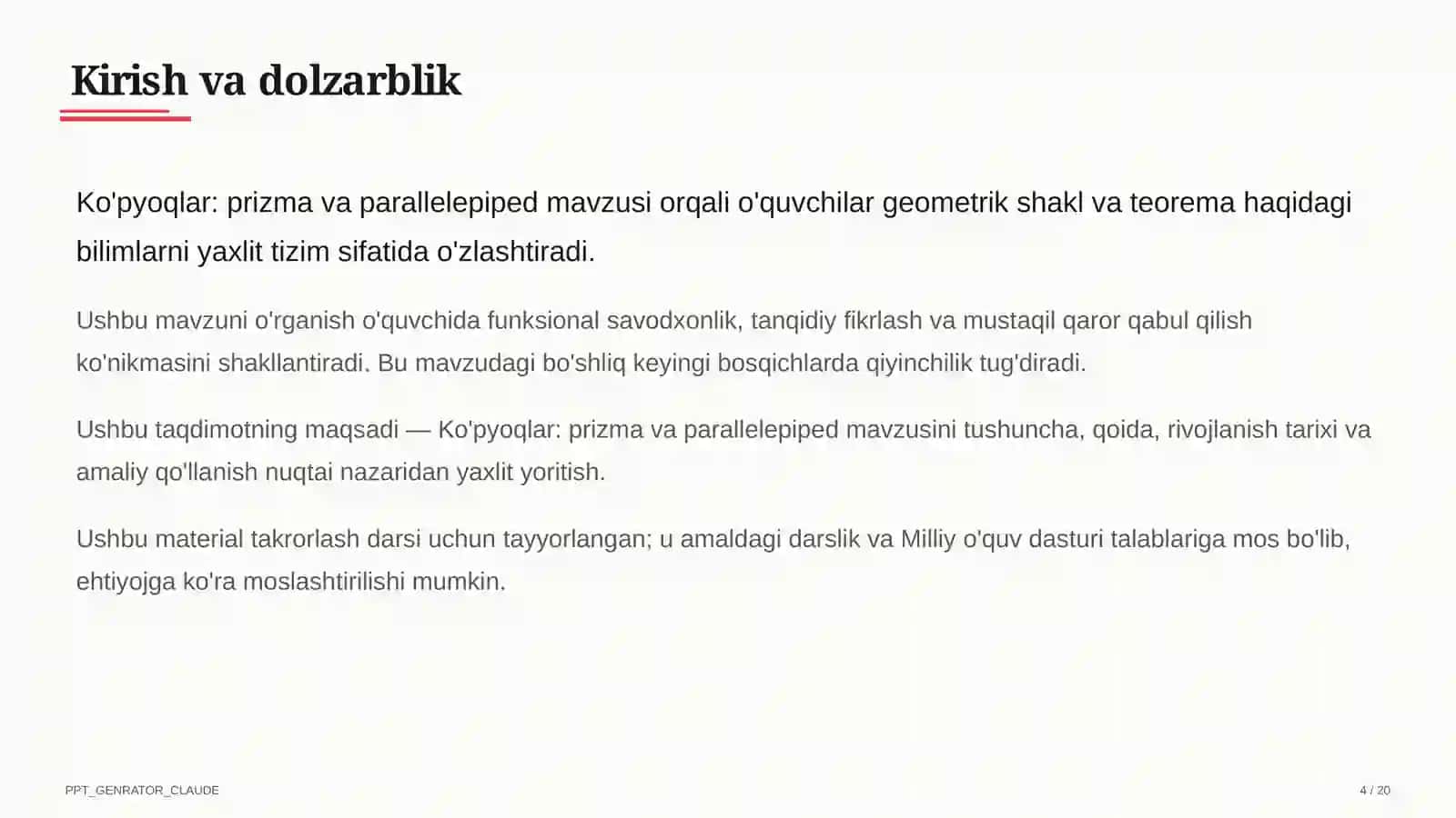 Ko'pyoqlar: prizma va parallelepiped (10-sinf) 4