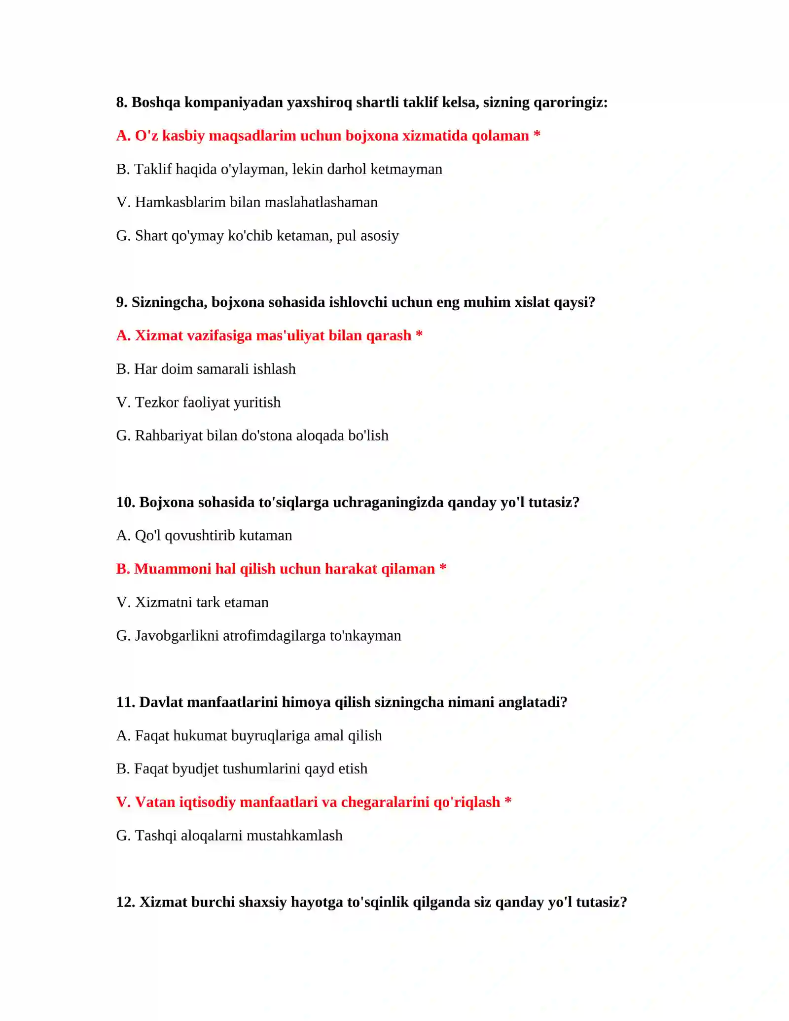 Bojxona test savollari bazasi 2026 4