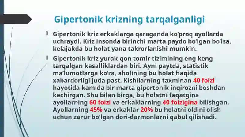 Krizis holatida bemorlarga maslahat berish. bemorni krizisdan qutqarish, bemor ahvolining o'ziga xosligi. 4