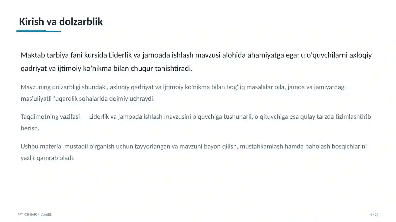 Liderlik va jamoada ishlash (11-sinf) 4